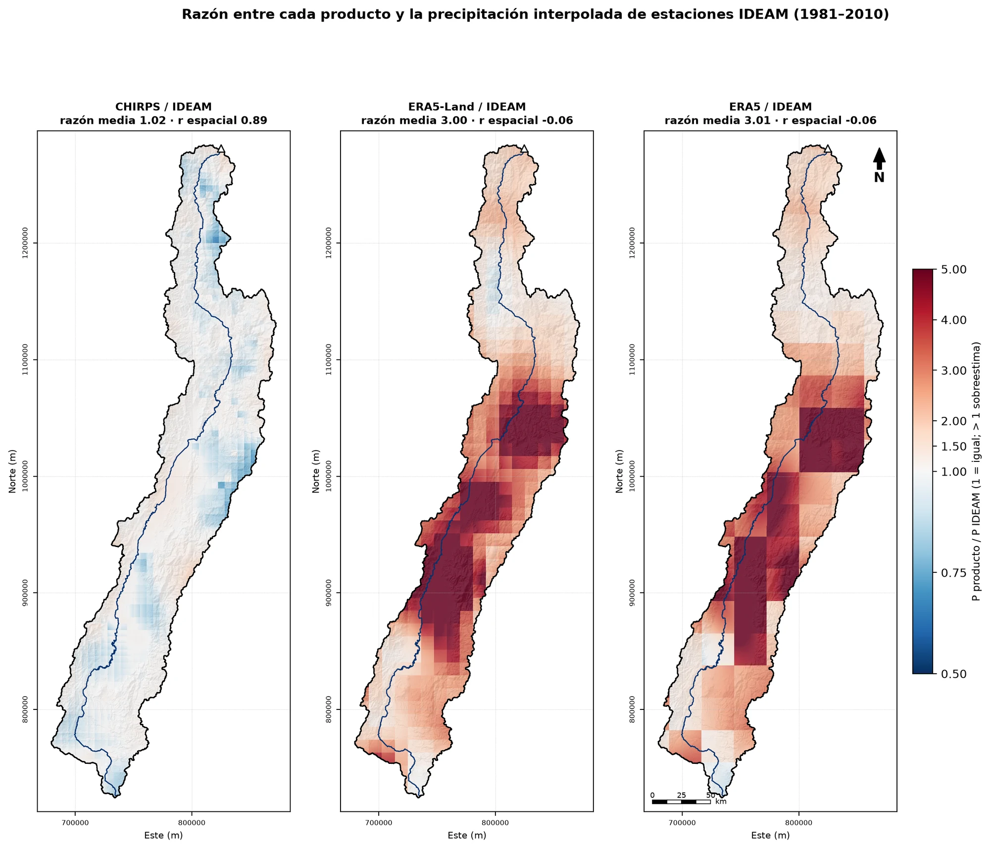 Razón entre cada producto y la precipitación IDEAM