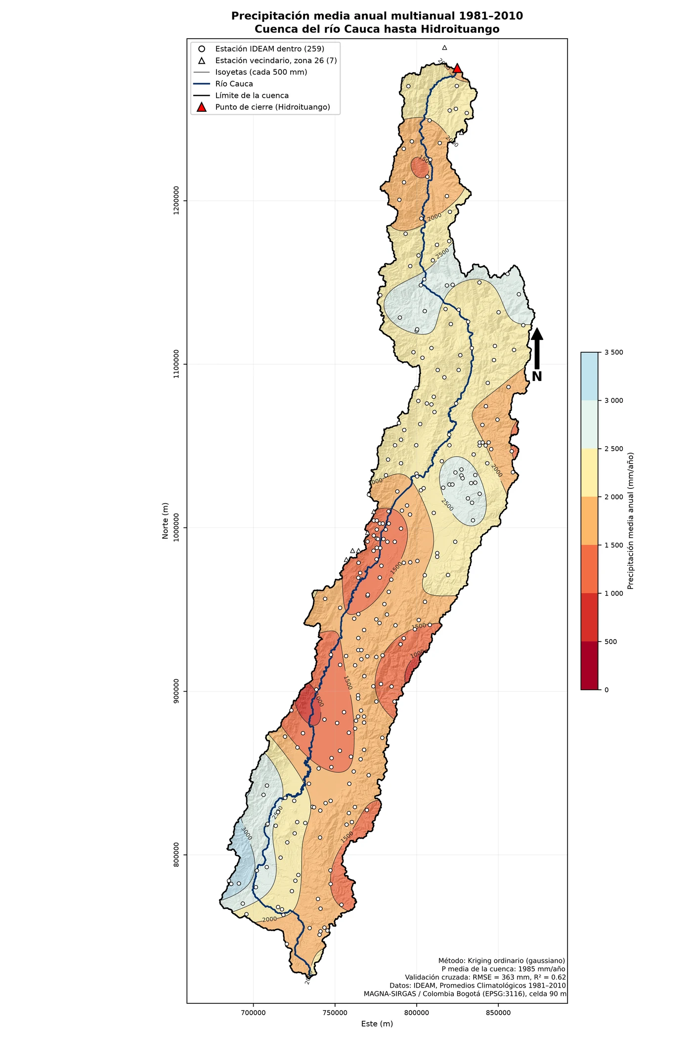 Precipitación media anual multianual (kriging ordinario)