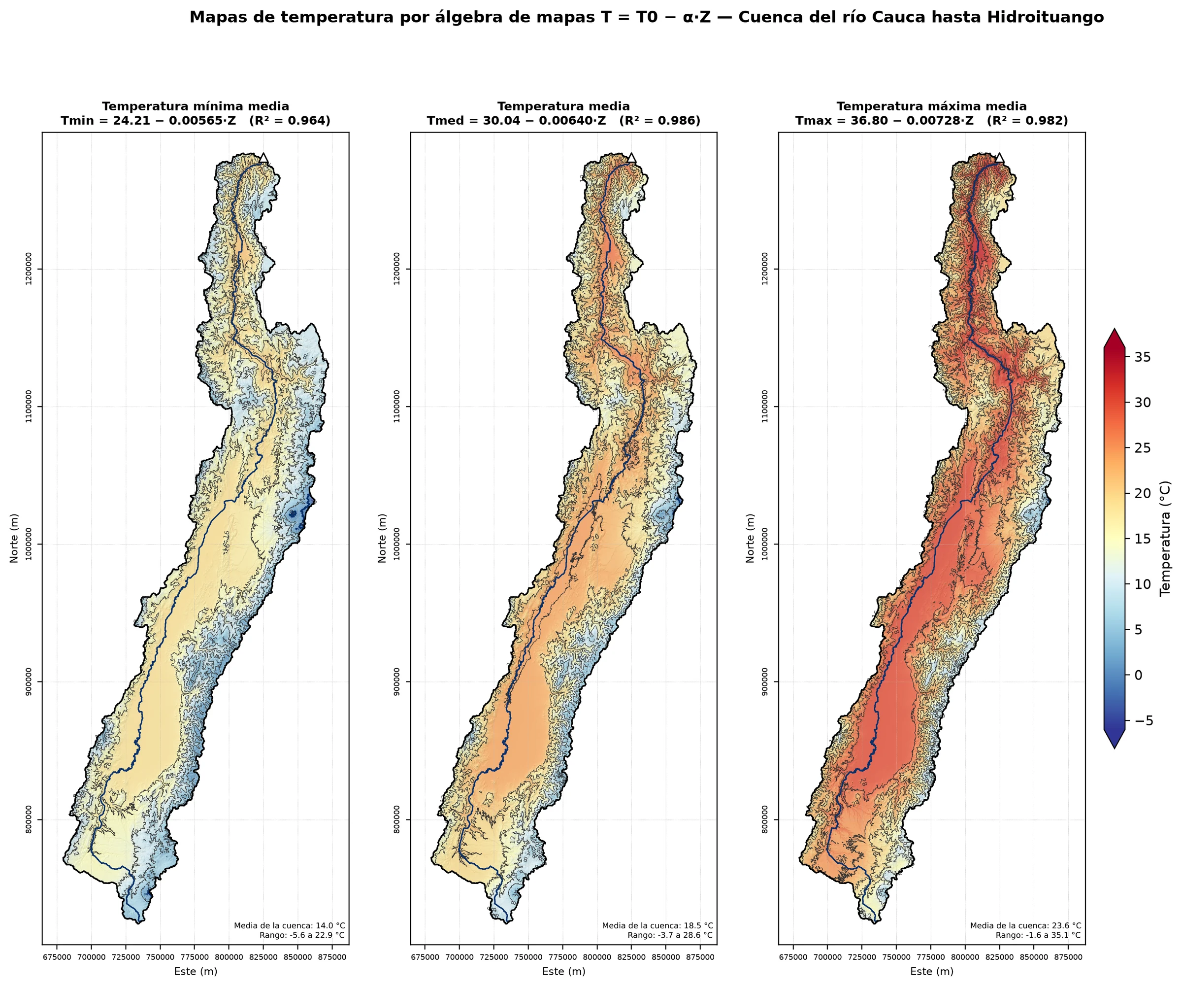 Temperatura mínima, media y máxima media anual