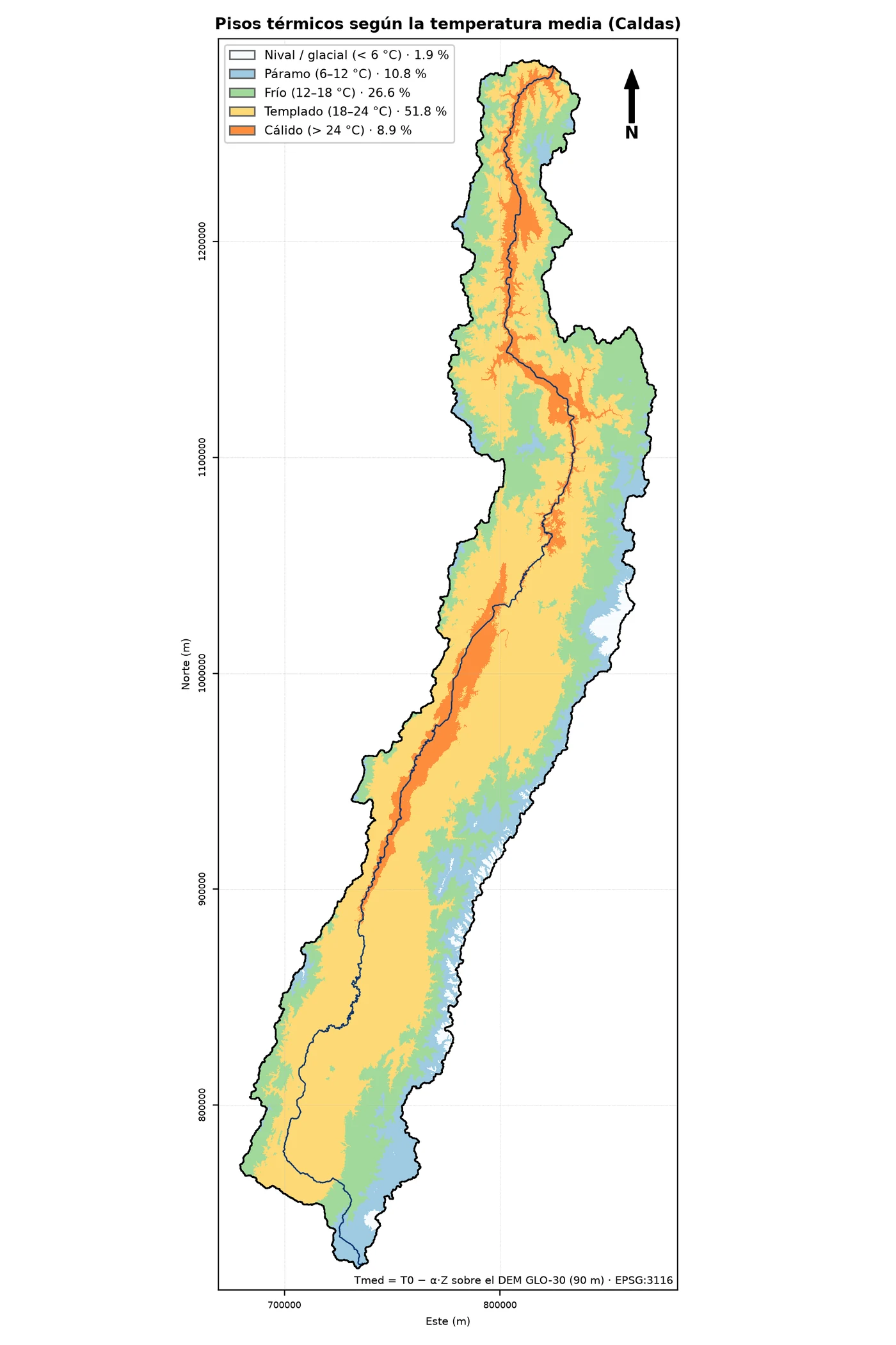 Pisos térmicos según la temperatura media